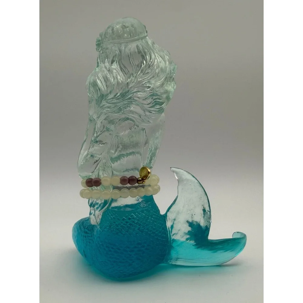 Resin Mermaid Figurine Turquoise Blue Frosted Coastal Decor Sculpture F464